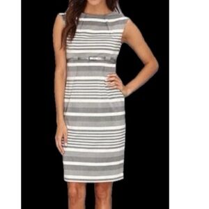 Calvin Klein Dress Striped Sleeveless Belt Sheath Work Wedding Guest Formal 14